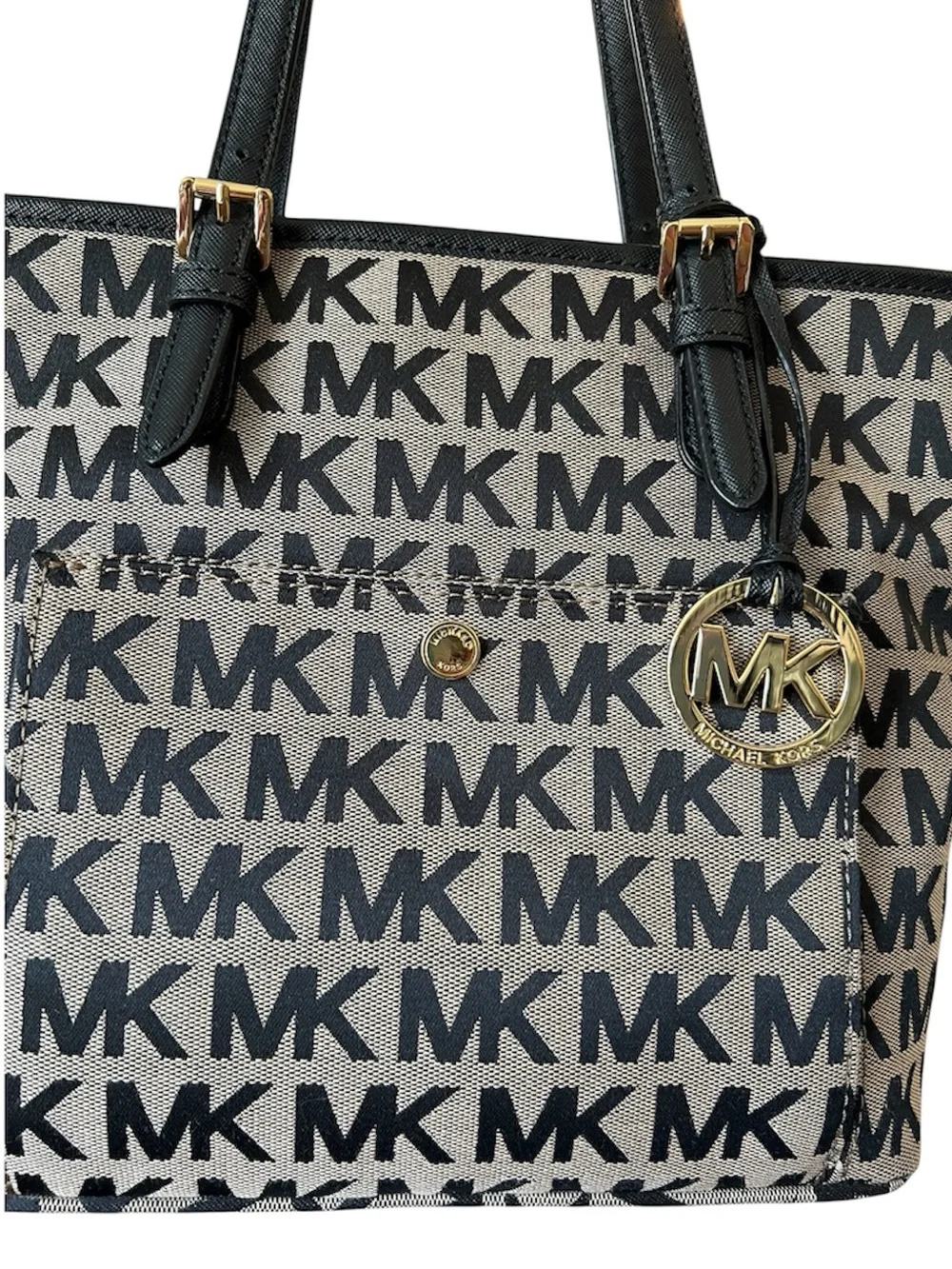 Michael Kors Tote In Signature Logo Canvas With Leather Straps & Gold-Tone Charm